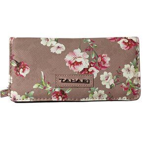 Tahari: Floral Clutch Wallet, Trifold Design, Snap Closure, Size 6.6"x3.2"x0.6"